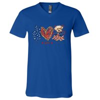 Peace Love Shorkie Dog Patriotic America Flag 4th July Meaningful Gift V-Neck T-Shirt