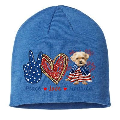 Peace Love Shorkie Dog Patriotic America Flag 4th July Meaningful Gift Sustainable Beanie