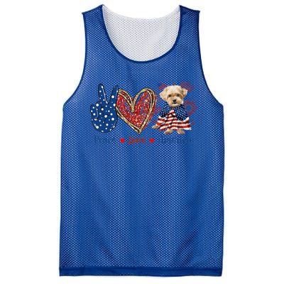 Peace Love Shorkie Dog Patriotic America Flag 4th July Meaningful Gift Mesh Reversible Basketball Jersey Tank