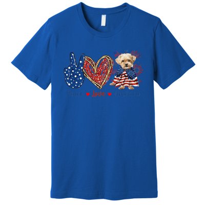 Peace Love Shorkie Dog Patriotic America Flag 4th July Meaningful Gift Premium T-Shirt