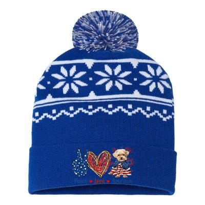 Peace Love Shorkie Dog Patriotic America Flag 4th July Meaningful Gift USA-Made Snowflake Beanie