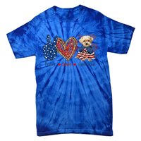 Peace Love Shorkie Dog Patriotic America Flag 4th July Meaningful Gift Tie-Dye T-Shirt