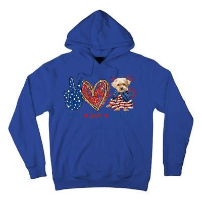 Peace Love Shorkie Dog Patriotic America Flag 4th July Meaningful Gift Tall Hoodie