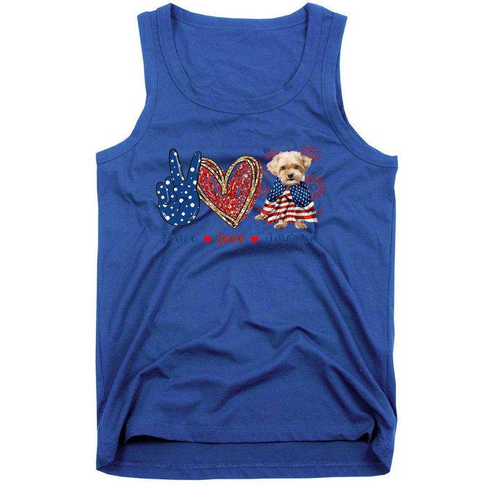 Peace Love Shorkie Dog Patriotic America Flag 4th July Meaningful Gift Tank Top