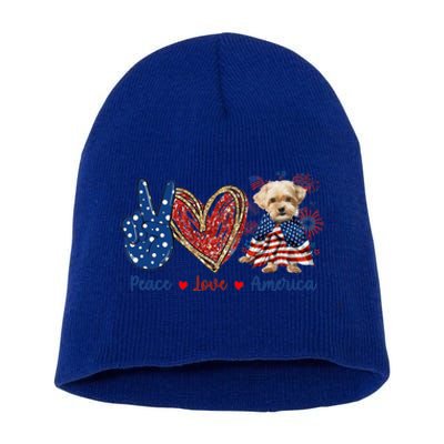 Peace Love Shorkie Dog Patriotic America Flag 4th July Meaningful Gift Short Acrylic Beanie