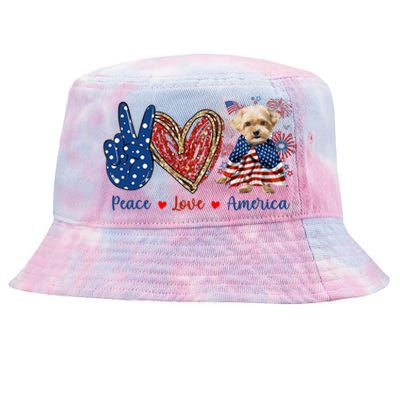 Peace Love Shorkie Dog Patriotic America Flag 4th July Meaningful Gift Tie-Dyed Bucket Hat