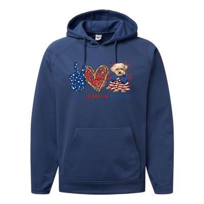 Peace Love Shorkie Dog Patriotic America Flag 4th July Meaningful Gift Performance Fleece Hoodie