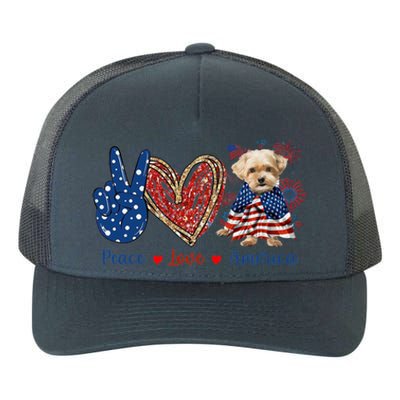 Peace Love Shorkie Dog Patriotic America Flag 4th July Meaningful Gift Yupoong Adult 5-Panel Trucker Hat