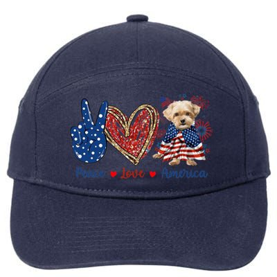 Peace Love Shorkie Dog Patriotic America Flag 4th July Meaningful Gift 7-Panel Snapback Hat