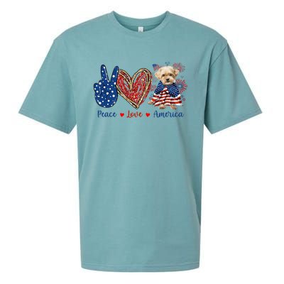 Peace Love Shorkie Dog Patriotic America Flag 4th July Meaningful Gift Sueded Cloud Jersey T-Shirt