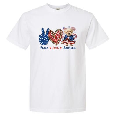 Peace Love Shorkie Dog Patriotic America Flag 4th July Meaningful Gift Garment-Dyed Heavyweight T-Shirt