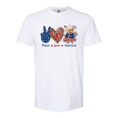 Peace Love Shorkie Dog Patriotic America Flag 4th July Meaningful Gift Softstyle CVC T-Shirt