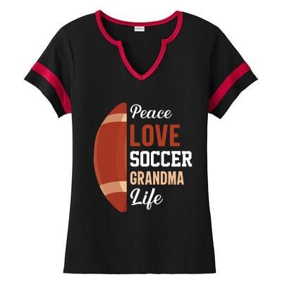 Peace Love Soccer Grandma Life Graphic Ladies Halftime Notch Neck Tee