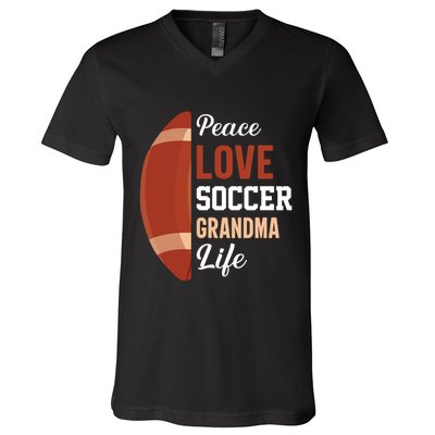 Peace Love Soccer Grandma Life Graphic V-Neck T-Shirt