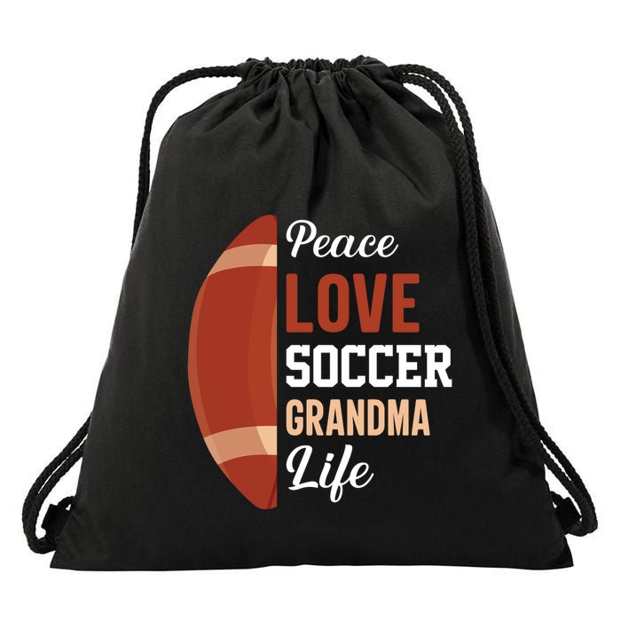 Peace Love Soccer Grandma Life Graphic Drawstring Bag
