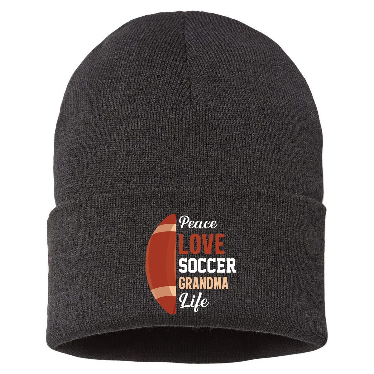 Peace Love Soccer Grandma Life Graphic Sustainable Knit Beanie