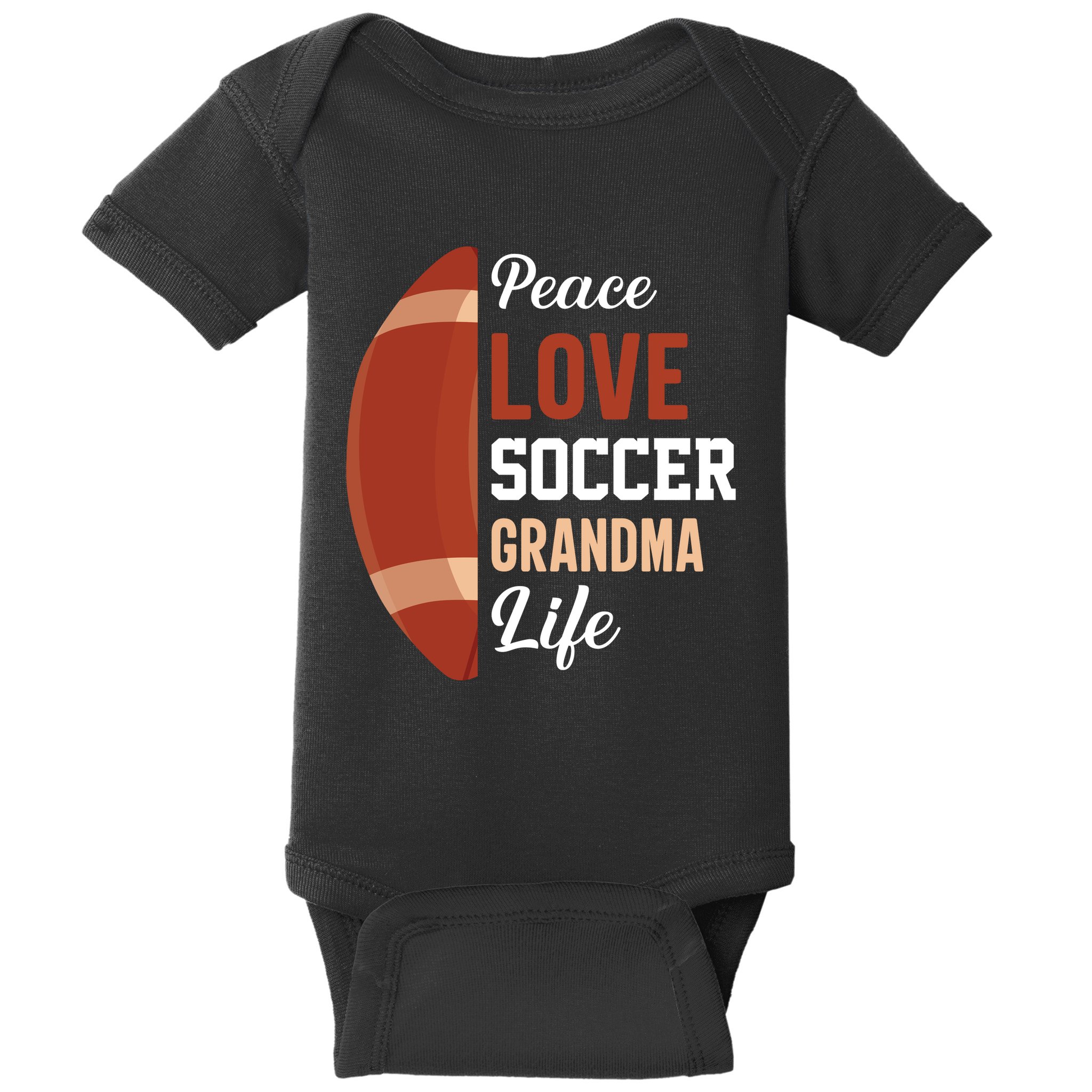 Peace Love Soccer Grandma Life Graphic Baby Bodysuit
