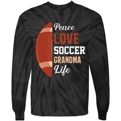 Peace Love Soccer Grandma Life Graphic Tie-Dye Long Sleeve Shirt