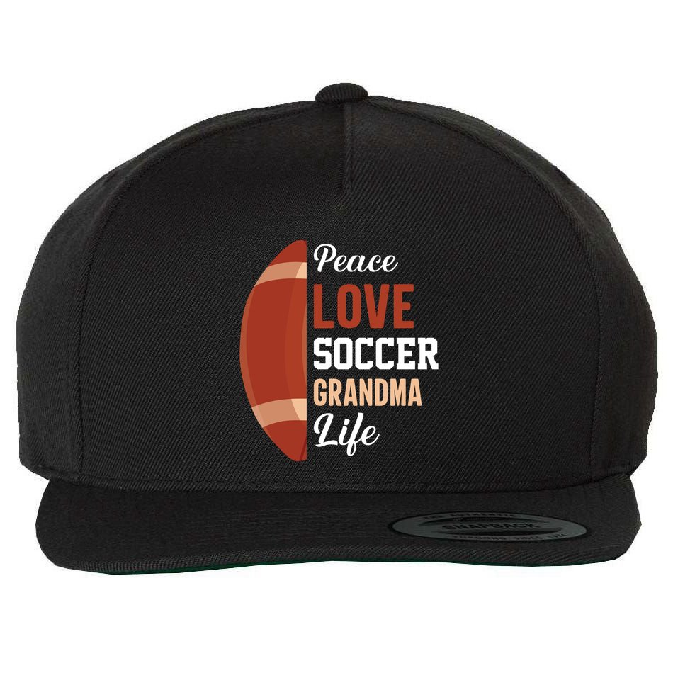 Peace Love Soccer Grandma Life Graphic Wool Snapback Cap
