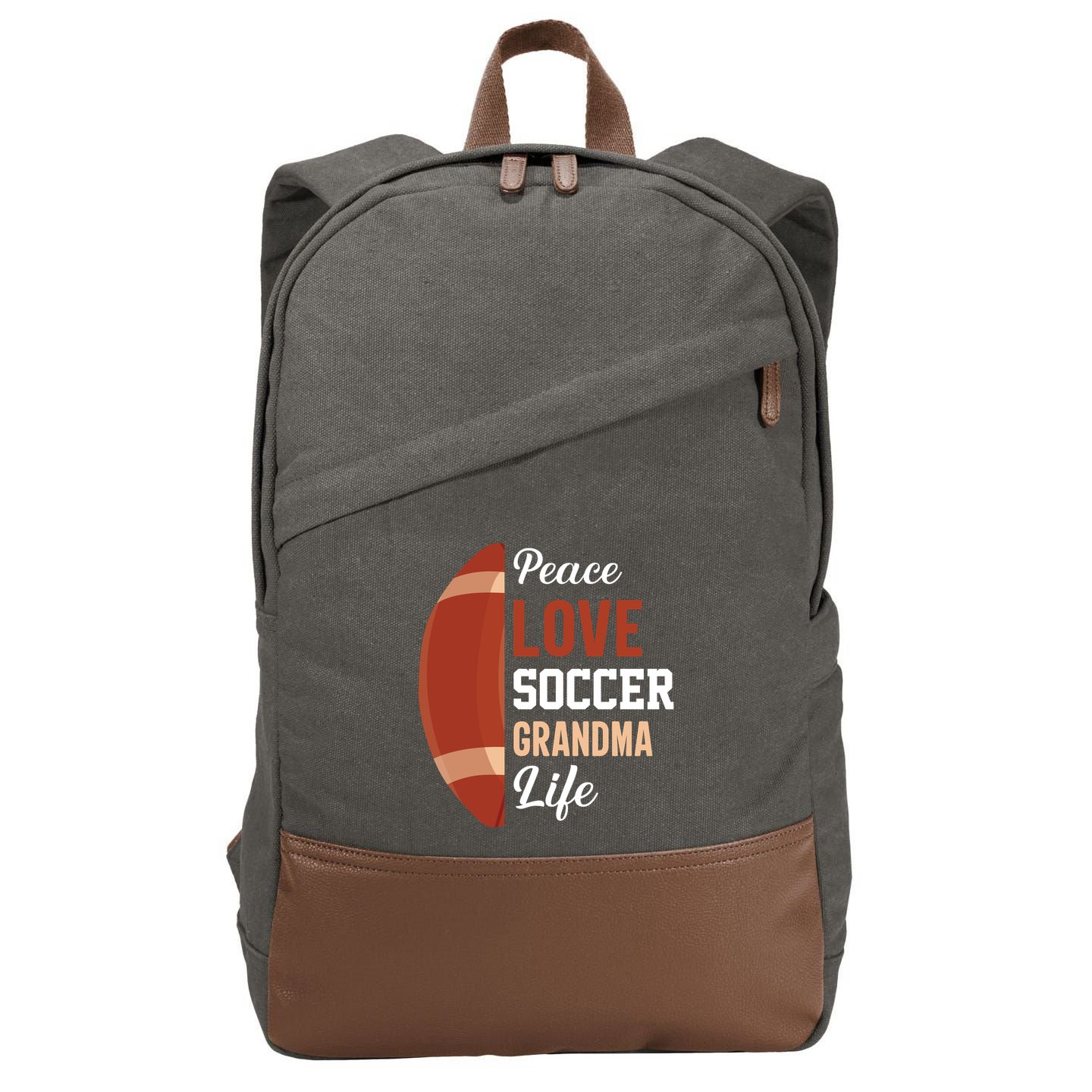 Peace Love Soccer Grandma Life Graphic Cotton Canvas Backpack