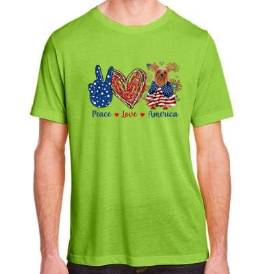 Peace Love Silky Terrier Dog Patriotic America Flag 4th July Funny Gift Adult ChromaSoft Performance T-Shirt