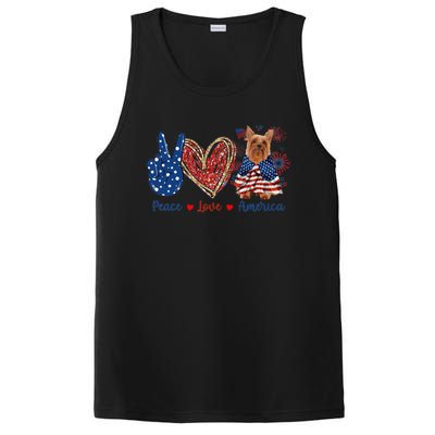 Peace Love Silky Terrier Dog Patriotic America Flag 4th July Funny Gift PosiCharge Competitor Tank