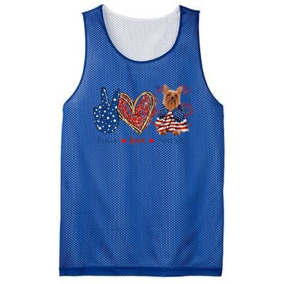 Peace Love Silky Terrier Dog Patriotic America Flag 4th July Funny Gift Mesh Reversible Basketball Jersey Tank