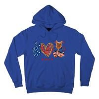 Peace Love Silky Terrier Dog Patriotic America Flag 4th July Funny Gift Tall Hoodie