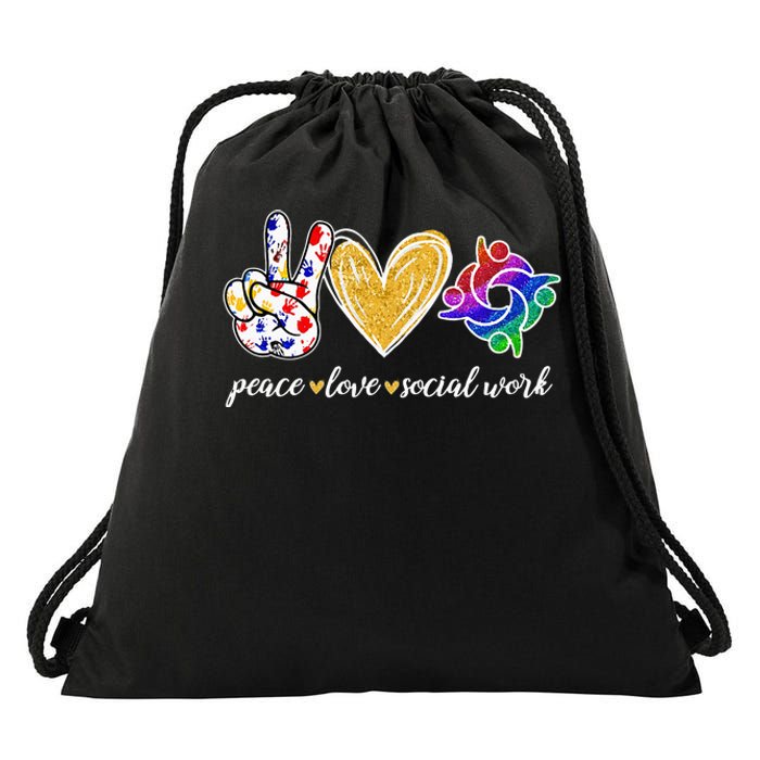 Peace Love Social Work Cute Social Worker Gifts Drawstring Bag