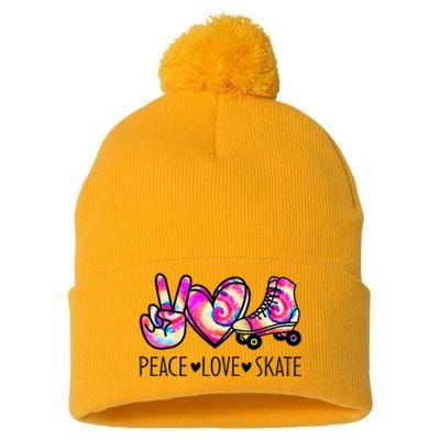 Peace Love Skate Tie Dye Roller Skating For Pom Pom 12in Knit Beanie