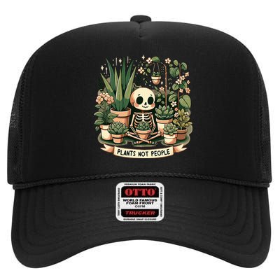 Plant Lover Skeleton Design Plants Not People High Crown Mesh Back Trucker Hat