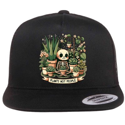 Plant Lover Skeleton Design Plants Not People Flat Bill Trucker Hat