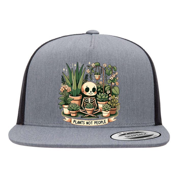 Plant Lover Skeleton Design Plants Not People Flat Bill Trucker Hat