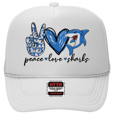 Peace Love Shark High Crown Mesh Back Trucker Hat