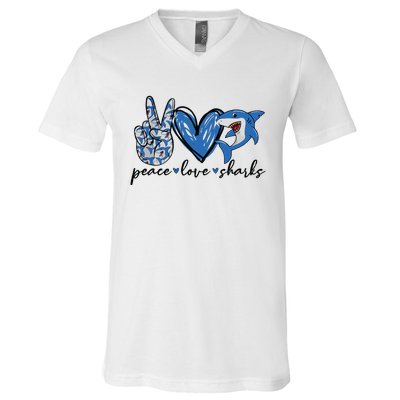 Peace Love Shark V-Neck T-Shirt