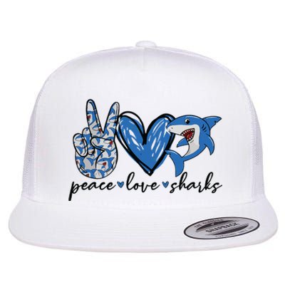 Peace Love Shark Flat Bill Trucker Hat