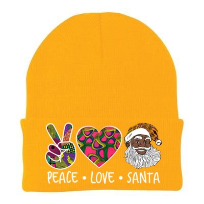 Peace Love Santa African Print Design African American Santa Gift Knit Cap Winter Beanie