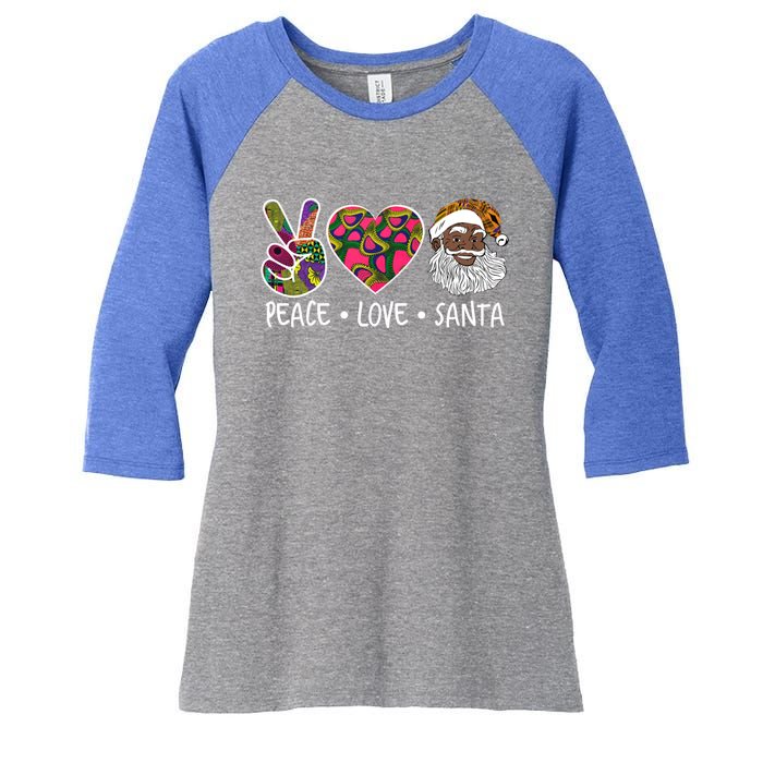 Peace Love Santa African Print Design African American Santa Gift Women's Tri-Blend 3/4-Sleeve Raglan Shirt