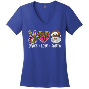 Peace Love Santa African Print Design African American Santa Gift Women's V-Neck T-Shirt