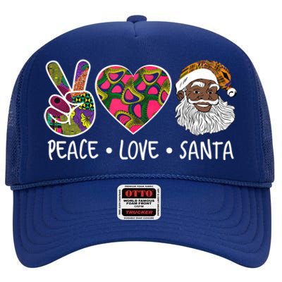 Peace Love Santa African Print Design African American Santa Gift High Crown Mesh Back Trucker Hat