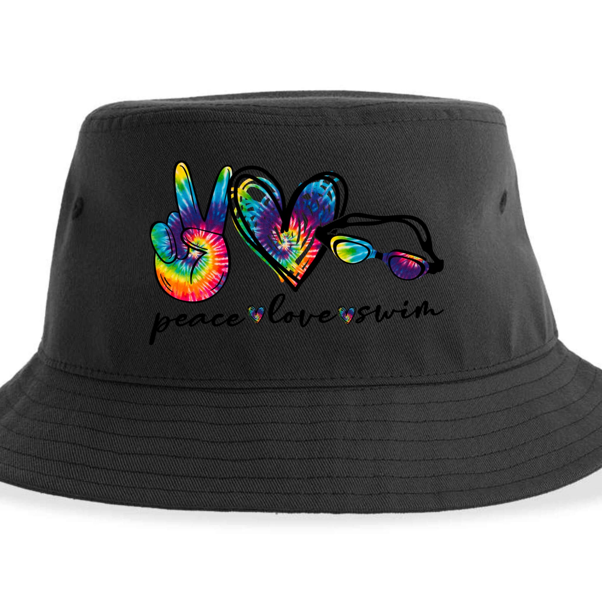 Peace Love Swim Goggles Tie Dye Swimmer Swimming Gift Sustainable Bucket Hat
