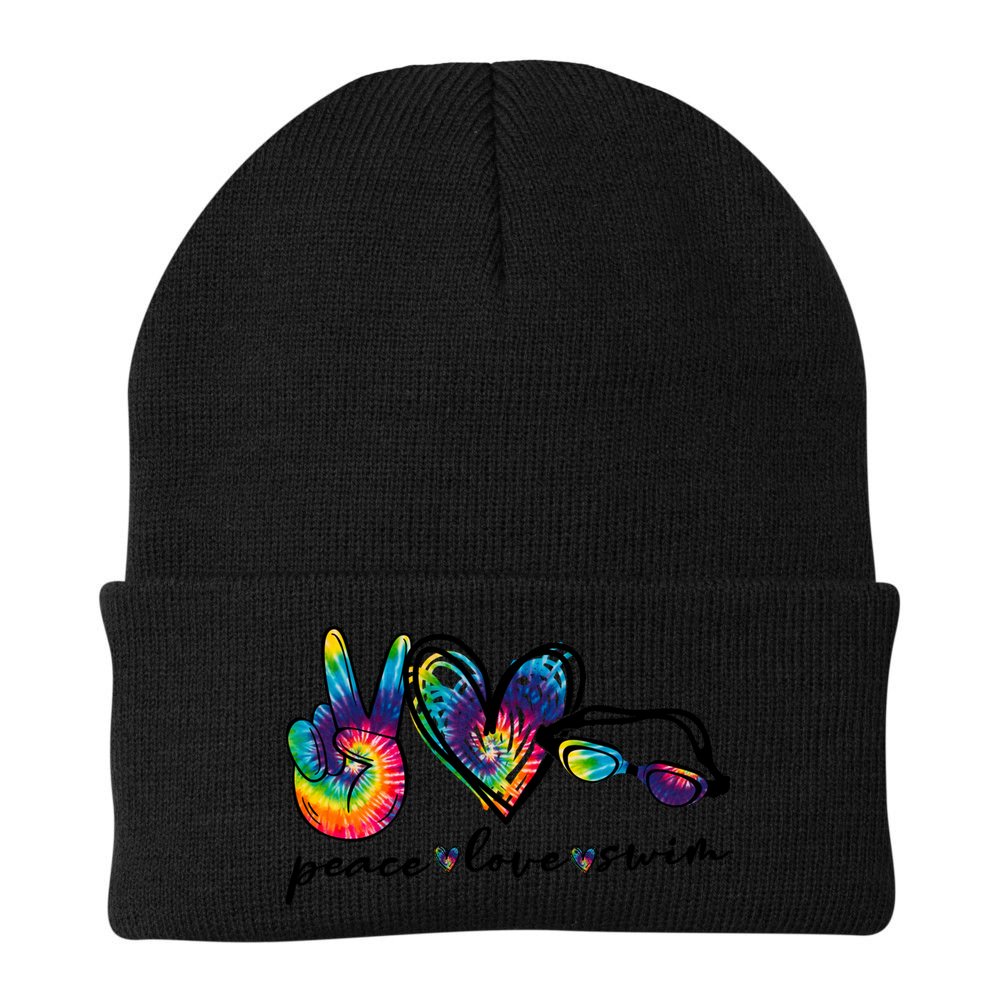 Peace Love Swim Goggles Tie Dye Swimmer Swimming Gift Beanie