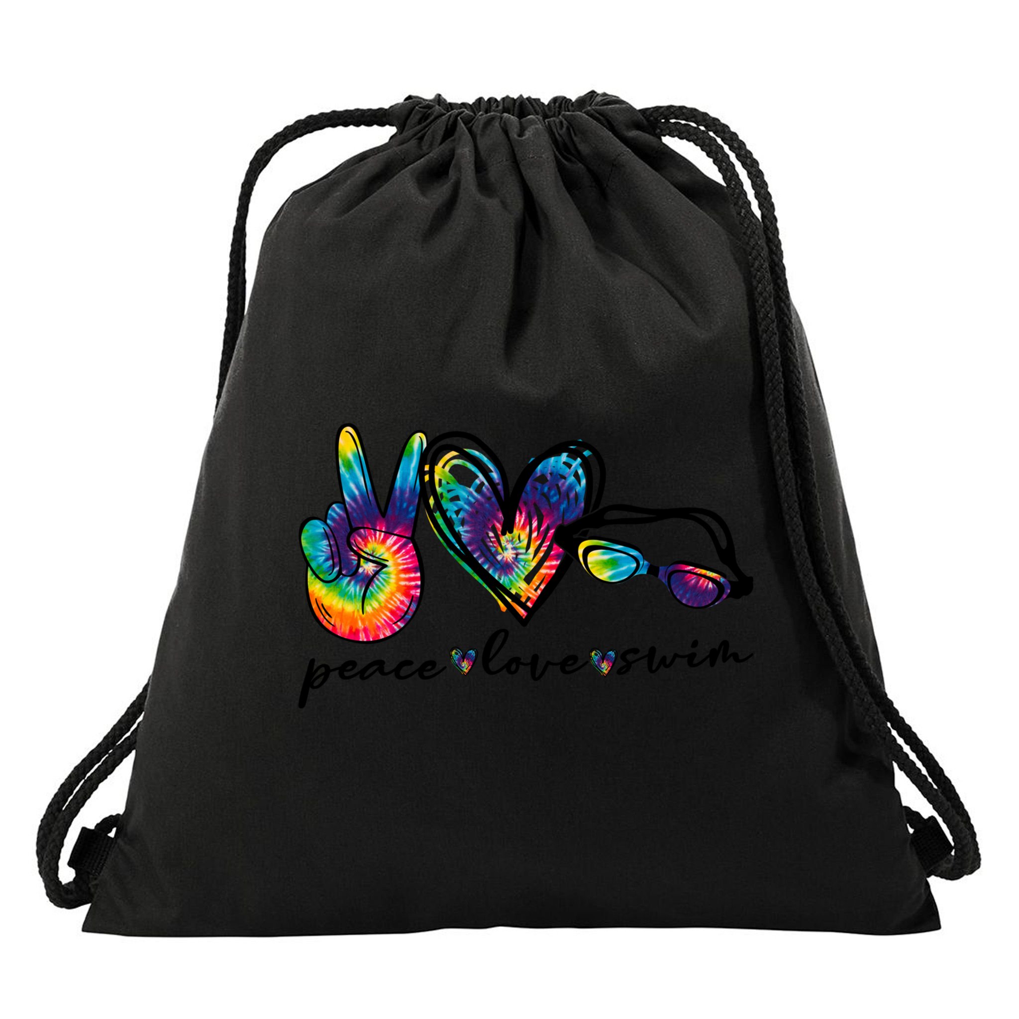 Peace Love Swim Goggles Tie Dye Swimmer Swimming Gift Drawstring Bag
