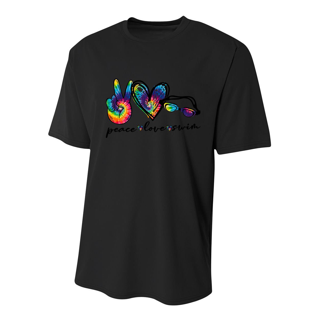 Peace Love Swim Goggles Tie Dye Swimmer Swimming Gift Youth Performance Sprint T-Shirt