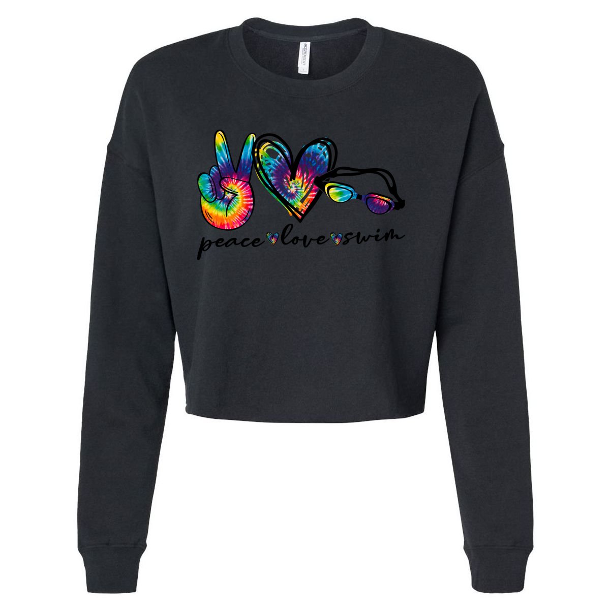 Peace Love Swim Goggles Tie Dye Swimmer Swimming Gift Cropped Pullover Crew