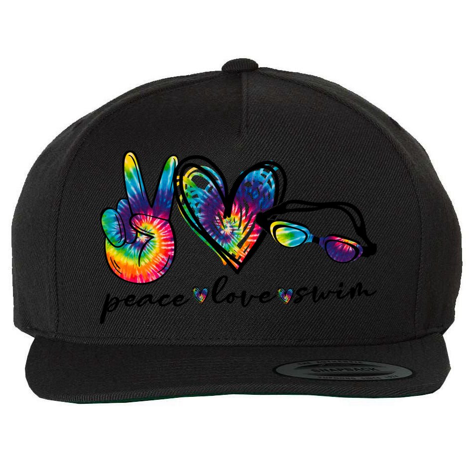 Peace Love Swim Goggles Tie Dye Swimmer Swimming Gift Wool Snapback Cap