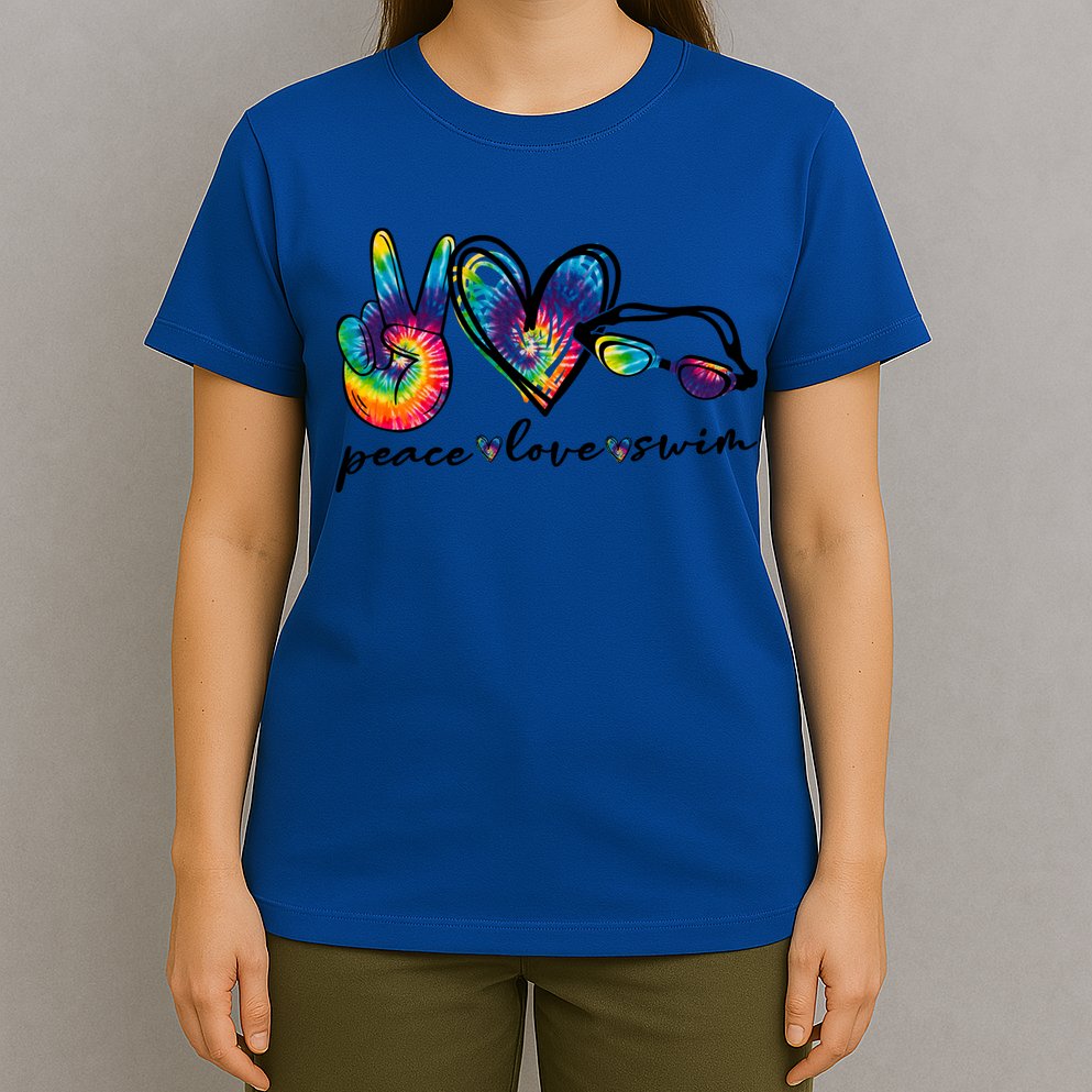 Peace Love Swim Goggles Tie Dye Swimmer Swimming Gift T-Shirt