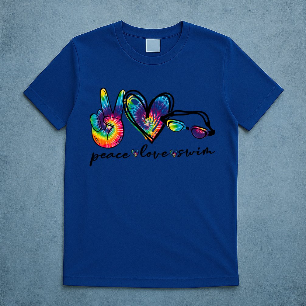 Peace Love Swim Goggles Tie Dye Swimmer Swimming Gift T-Shirt