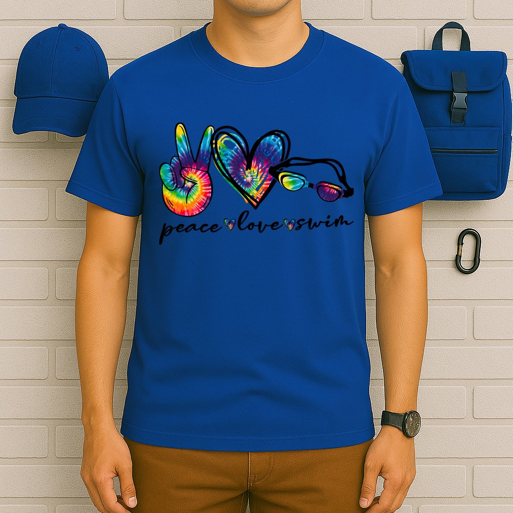 Peace Love Swim Goggles Tie Dye Swimmer Swimming Gift T-Shirt
