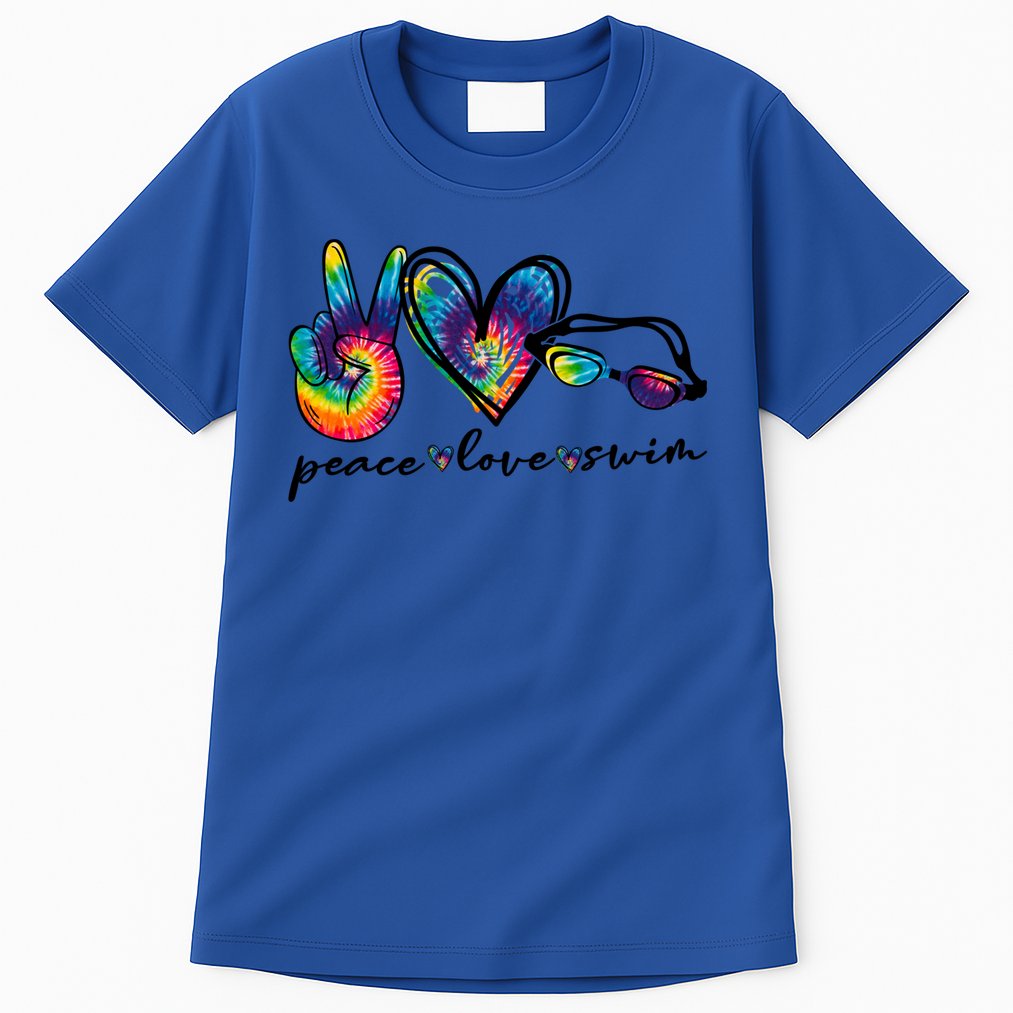 Peace Love Swim Goggles Tie Dye Swimmer Swimming Gift Tall T-Shirt